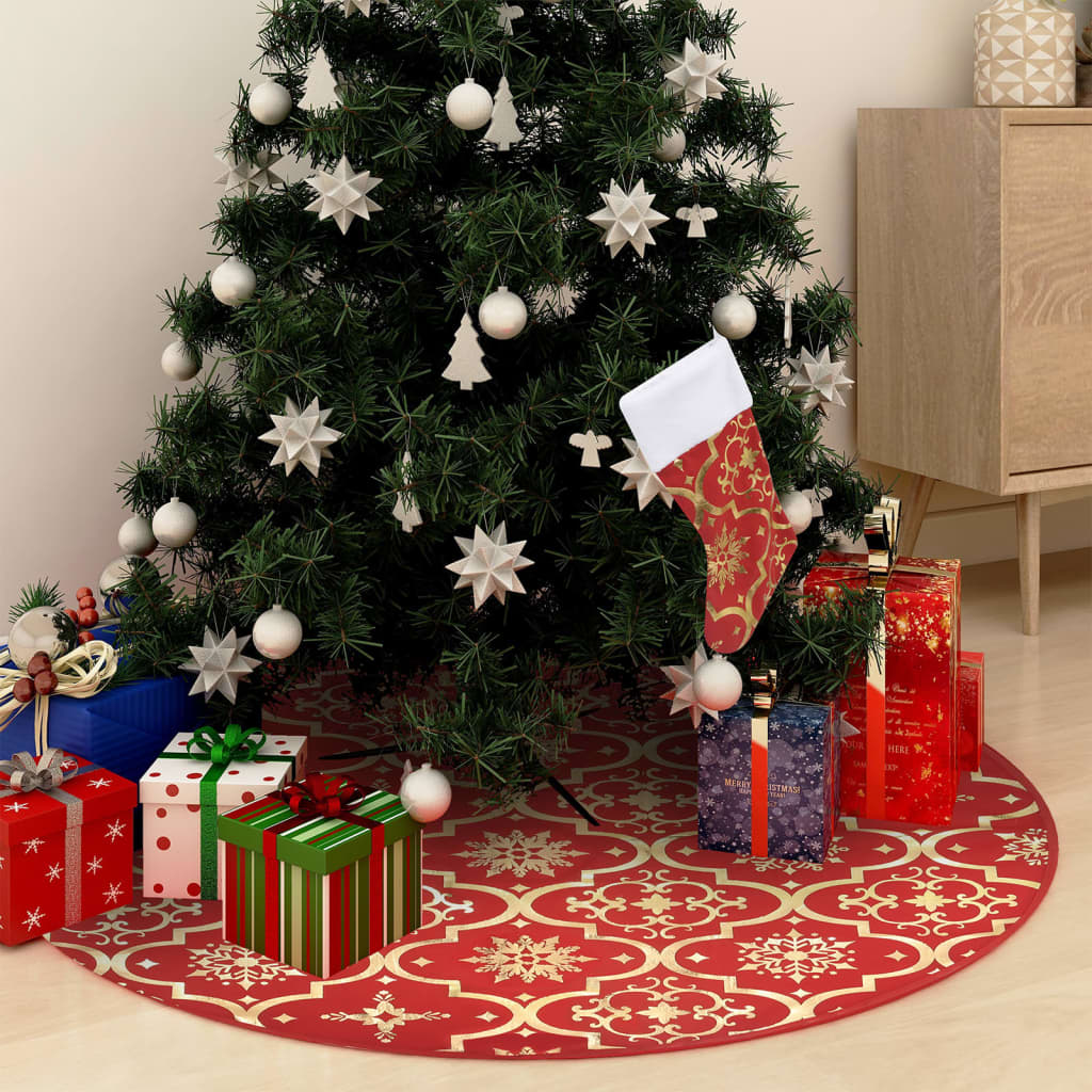 Gonna Albero Natale Raffinata con Calza Rosso Tessuto 90 cm | homemem39