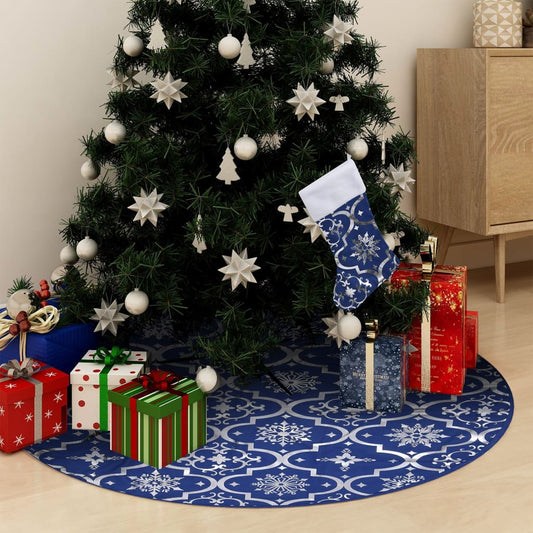 Gonna Albero Natale Raffinata con Calza Blu Tessuto 122 cm - homemem39