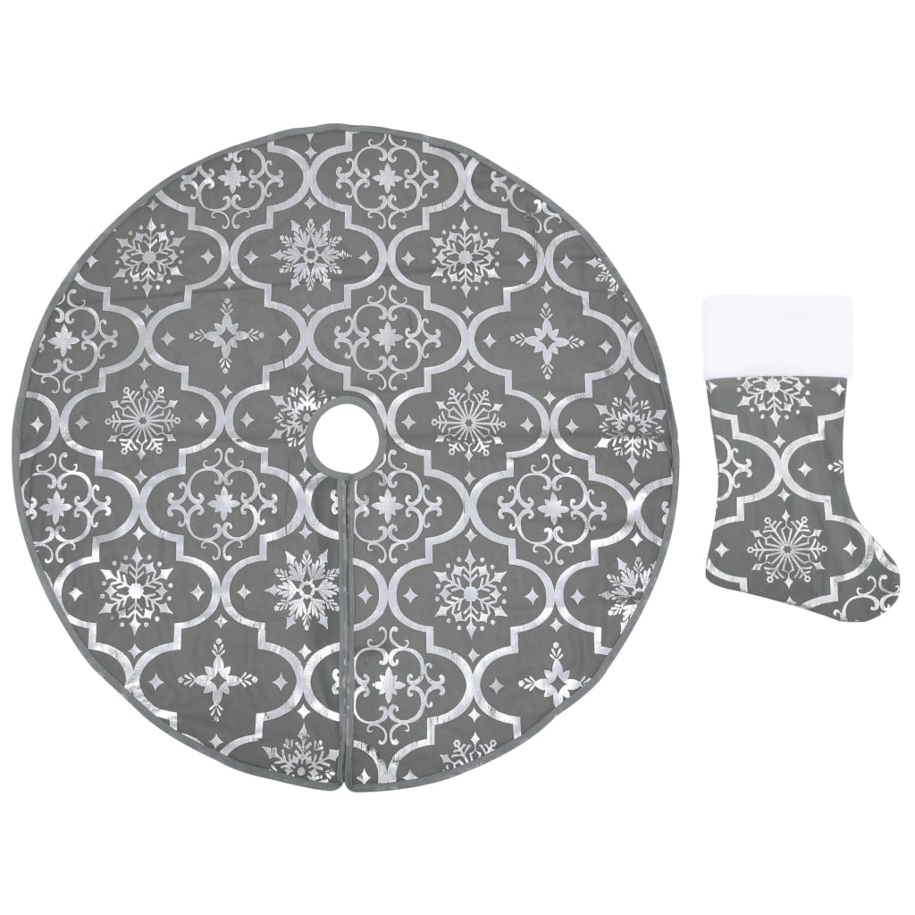 Gonna Albero Natale Raffinata con Calza Grigia Tessuto 122 cm - homemem39