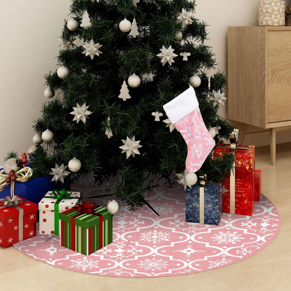 Gonna Albero Natale Raffinata con Calza Rosa Tessuto 90 cm - homemem39