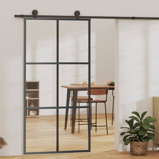 Porta Scorrevole in Vetro ESG e Alluminio 102x205 cm Nera - homemem39