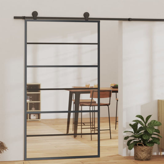 Porta Scorrevole in Vetro ESG e Alluminio 102x205 cm Nera - homemem39