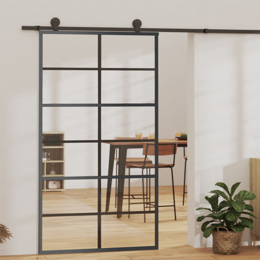 Porta Scorrevole in Vetro ESG e Alluminio 102x205 cm Nera - homemem39