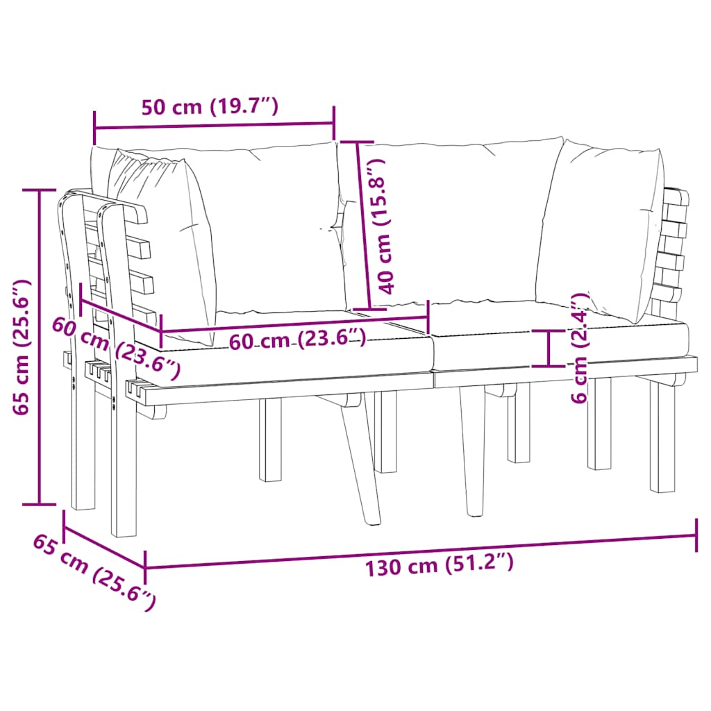 2 Seater Garden Sofa and Cushions in Solid Acacia Wood