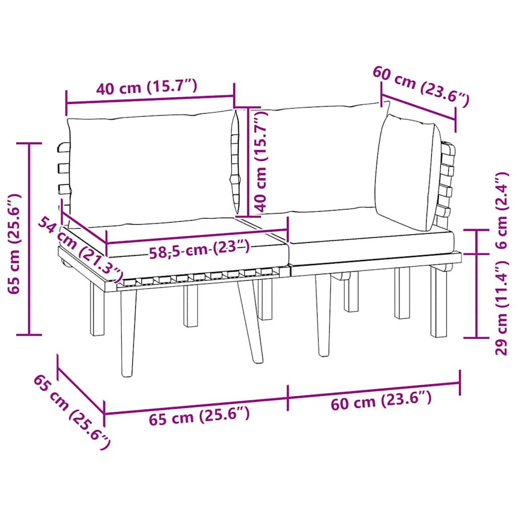 Set Divani da Giardino 2 pz con Cuscini in Massello di Acacia