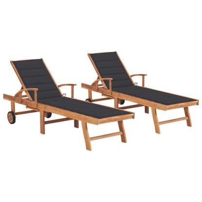 Lettini Prendisole 2 pz con Tavolo e Cuscino Antracite in Teak - homemem39