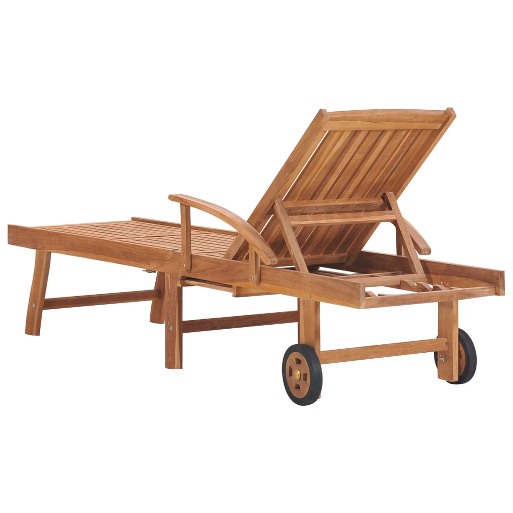 Lettini Prendisole 2 pz con Cuscino Rosso Vino in Legno di Teak - homemem39