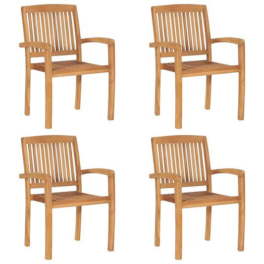 Sedie da Giardino Impilabili 4 pz con Cuscini Massello di Teak - homemem39