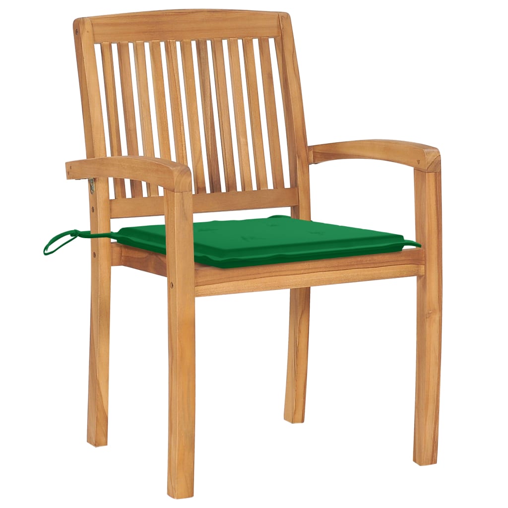 Sedie da Giardino Impilabili 4 pz con Cuscini Massello di Teak - homemem39