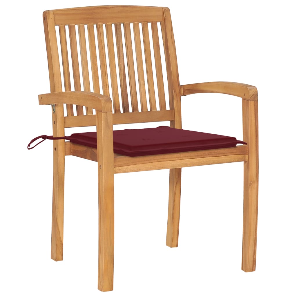 Sedie da Giardino Impilabili 4 pz con Cuscini Massello di Teak - homemem39
