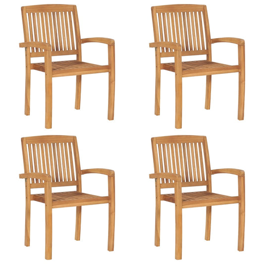 Sedie da Giardino Impilabili 4 pz con Cuscini Massello di Teak - homemem39