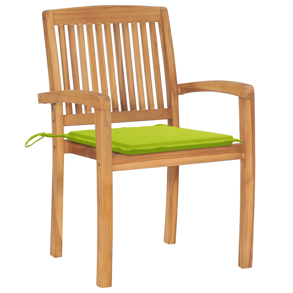 Sedie da Giardino Impilabili 4 pz con Cuscini Massello di Teak | homemem39