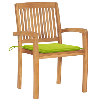 Sedie da Giardino Impilabili 4 pz con Cuscini Massello di Teak | homemem39