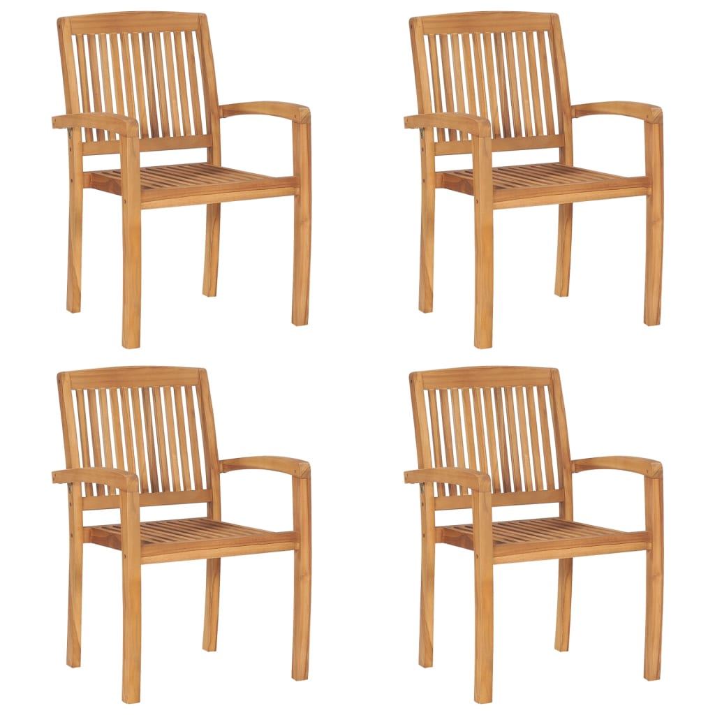 Sedie da Giardino Impilabili 4 pz con Cuscini Massello di Teak | homemem39
