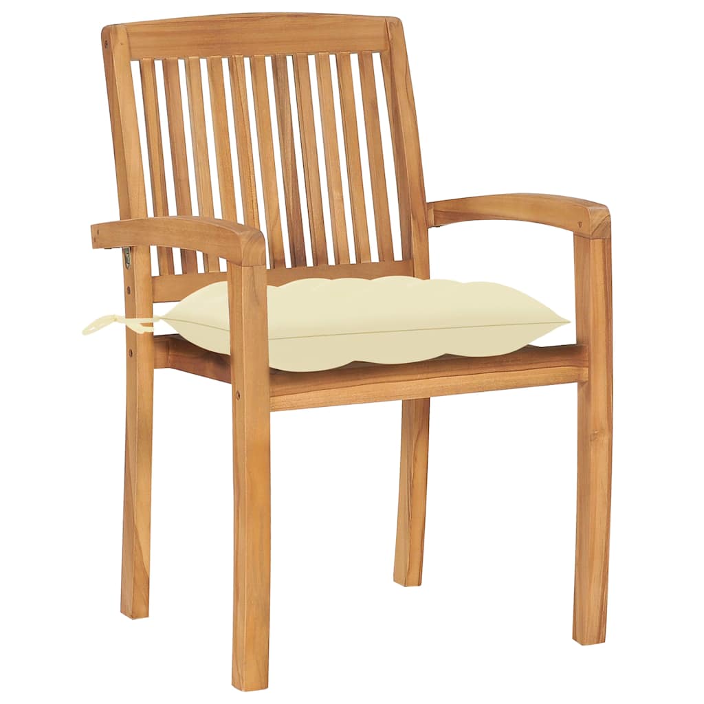 Sedie da Giardino Impilabili 4 pz con Cuscini Massello di Teak | homemem39