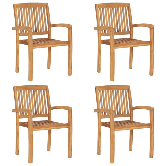 Sedie da Giardino Impilabili 4 pz con Cuscini Massello di Teak | homemem39