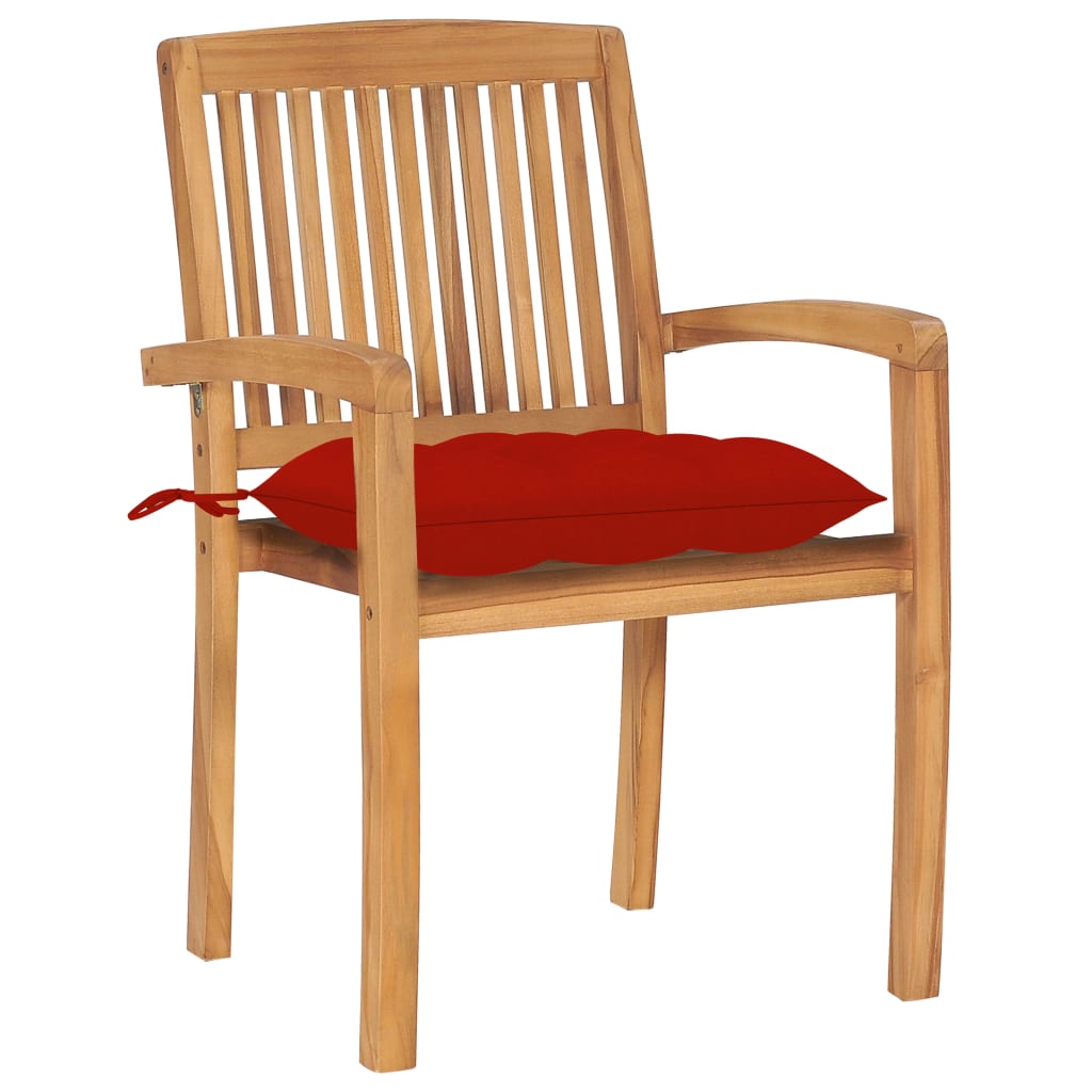 Sedie da Giardino Impilabili 4 pz con Cuscini Massello di Teak - homemem39