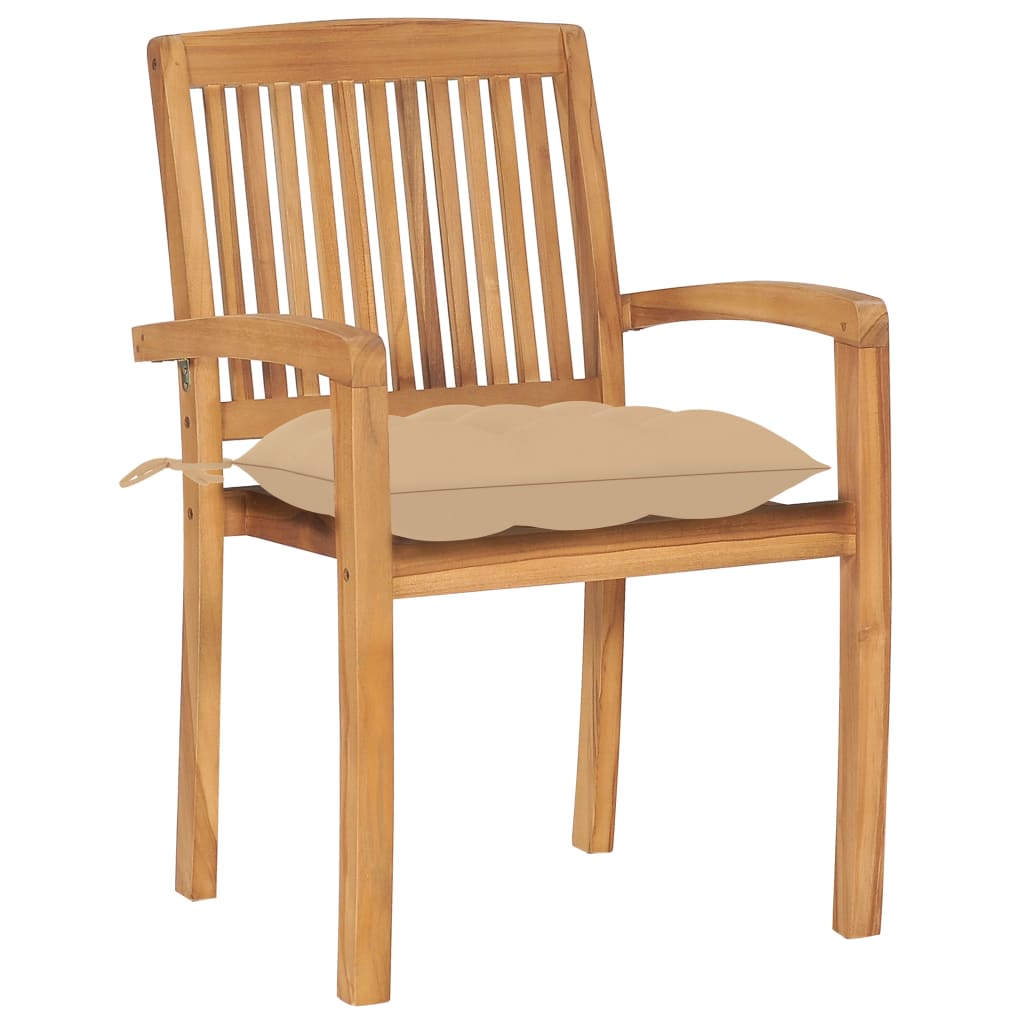 Sedie da Giardino Impilabili con Cuscini 6 pz Massello di Teak | homemem39