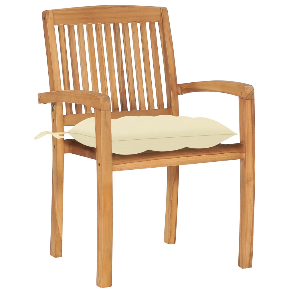 Sedie da Giardino Impilabili 8 pz con Cuscini Massello di Teak | homemem39
