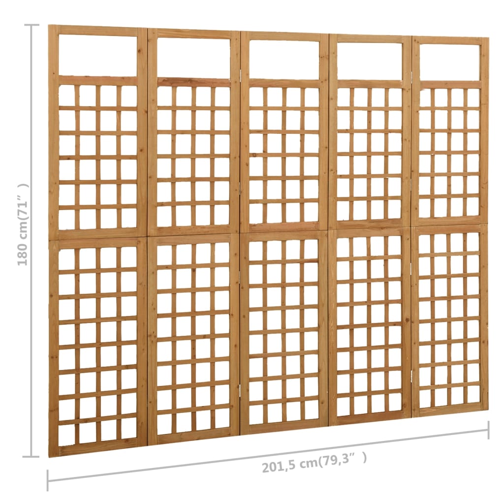 Divisorio a 5 Pannelli in Legno Massello di Abete 201,5x180 cm | homemem39