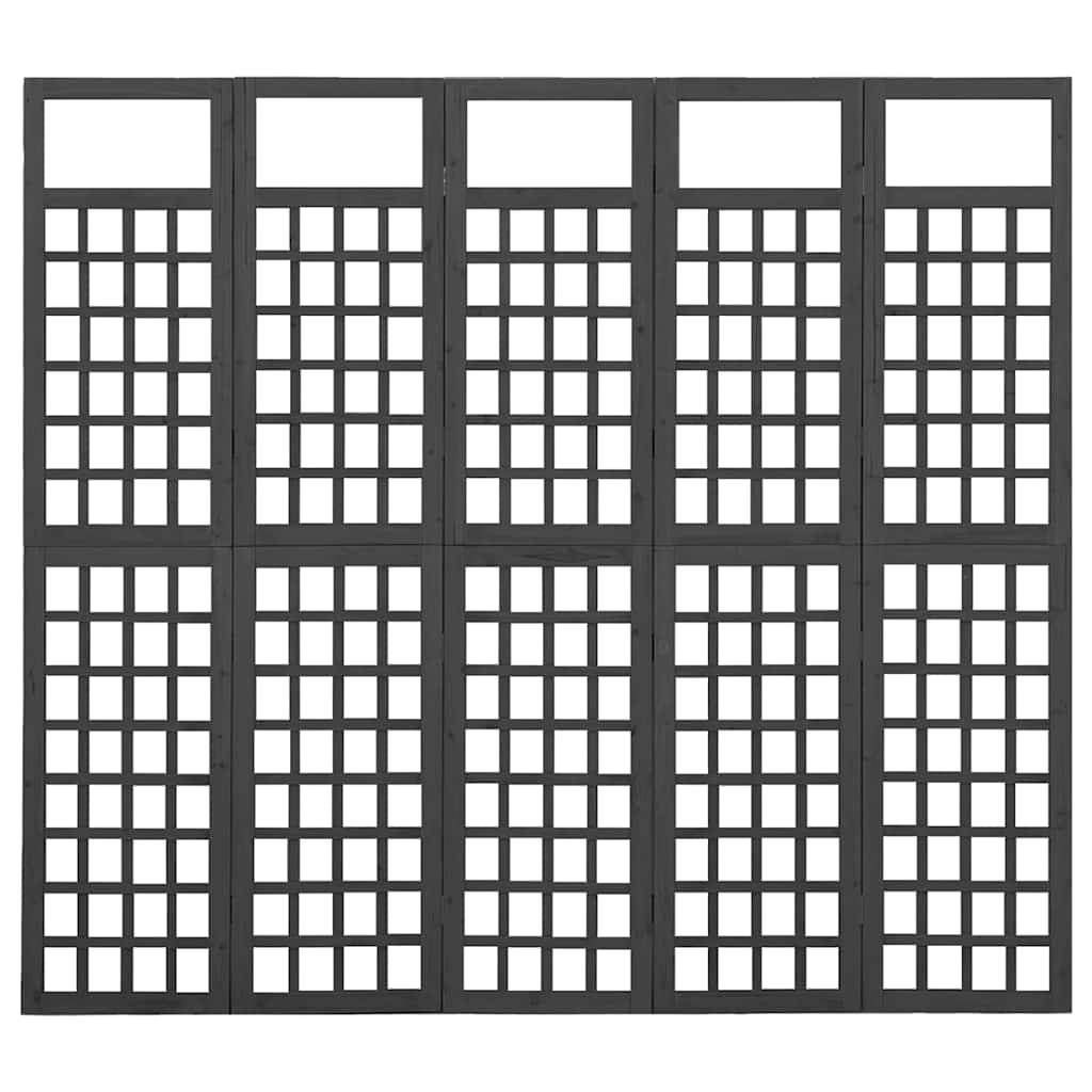 Divisorio a 5 Pannelli Legno Massello di Abete Nero 161x180 cm