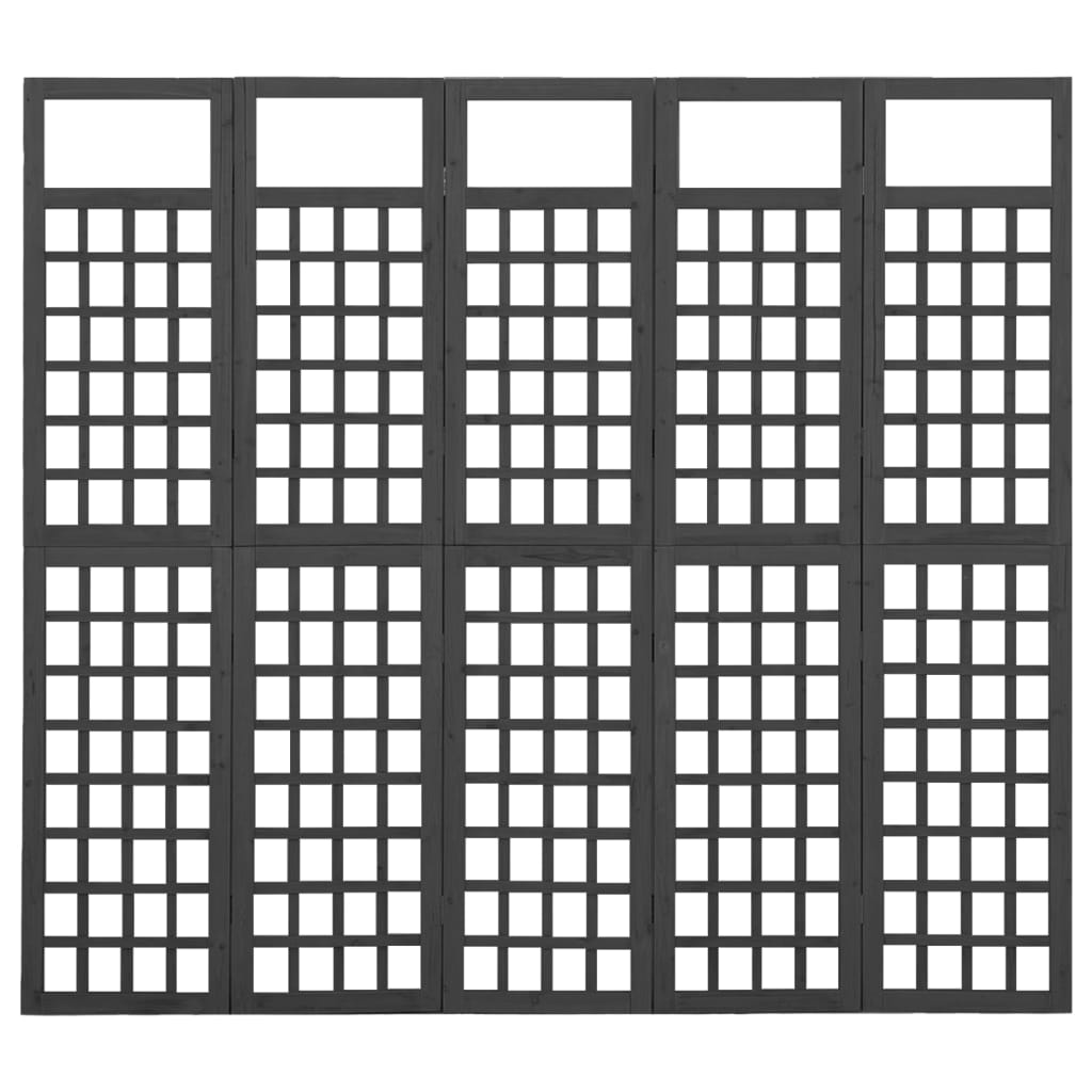 Divisorio a 5 Pannelli Legno Massello di Abete Nero 161x180 cm - homemem39