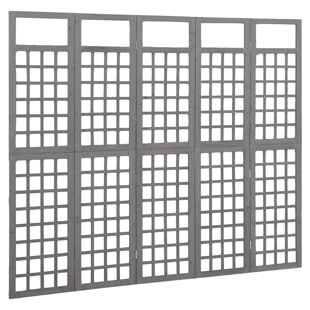 Divisorio a 5 Pannelli in Legno di Abete Grigio 201,5x180 cm
