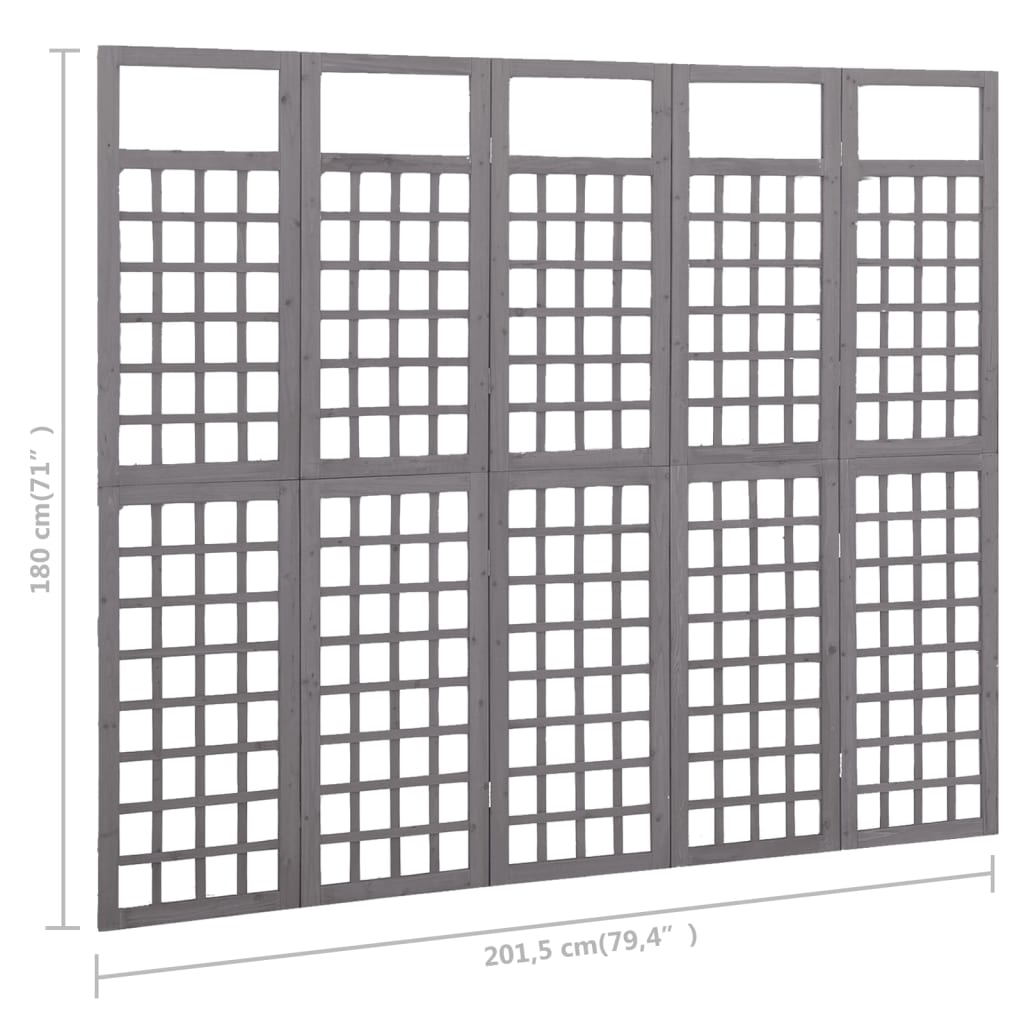 Divisorio a 5 Pannelli in Legno di Abete Grigio 201,5x180 cm | homemem39