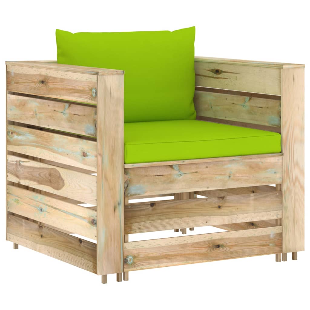 Set Divani da Giardino con Cuscini 2 pz Legno Impregnato Verde | homemem39