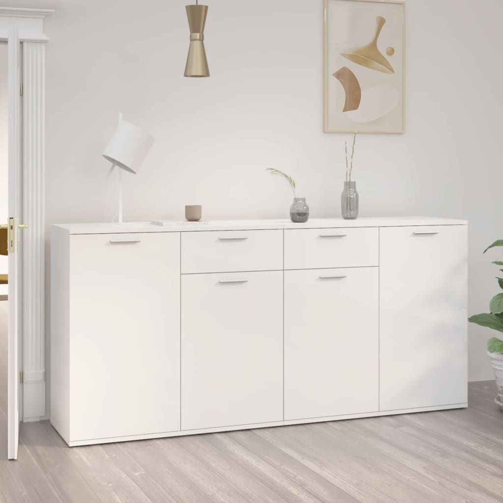 Credenza Bianco Lucido 160x36x75 cm in Legno Multistrato - homemem39