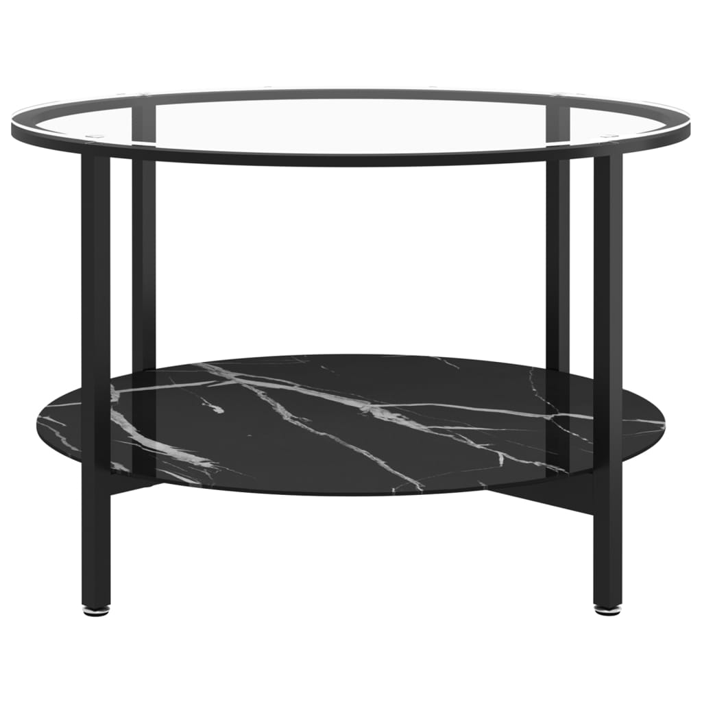 Tavolino da Salotto Nero e Marmo Nero 70 cm in Vetro Temperato - homemem39