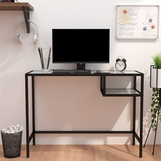 Scrivania per Computer Marmo Bianco 100x36x74cm Vetro Temperato - homemem39