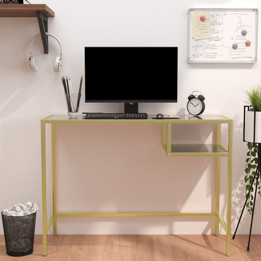 Scrivania per Computer Marmo Nero 100x36x74 cm Vetro Temperato - homemem39
