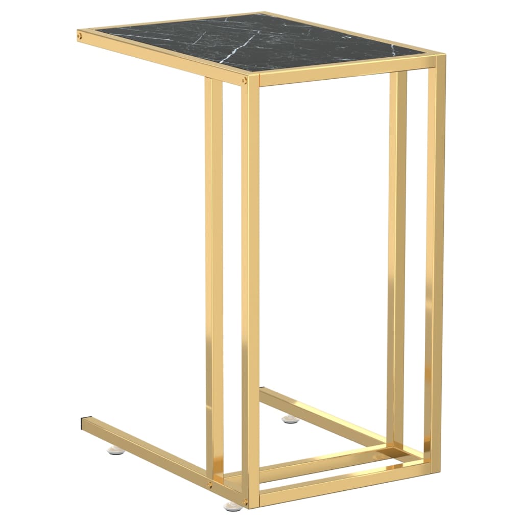 Tavolino per Computer Marmo Nero 50x35x65 cm Vetro Temperato | homemem39