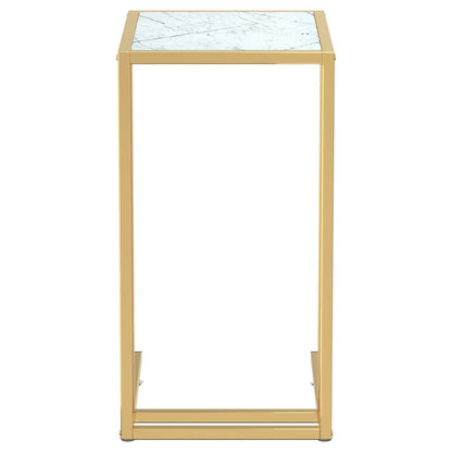 Tavolino per Computer Marmo Bianco 50x35x65 cm Vetro Temperato - homemem39