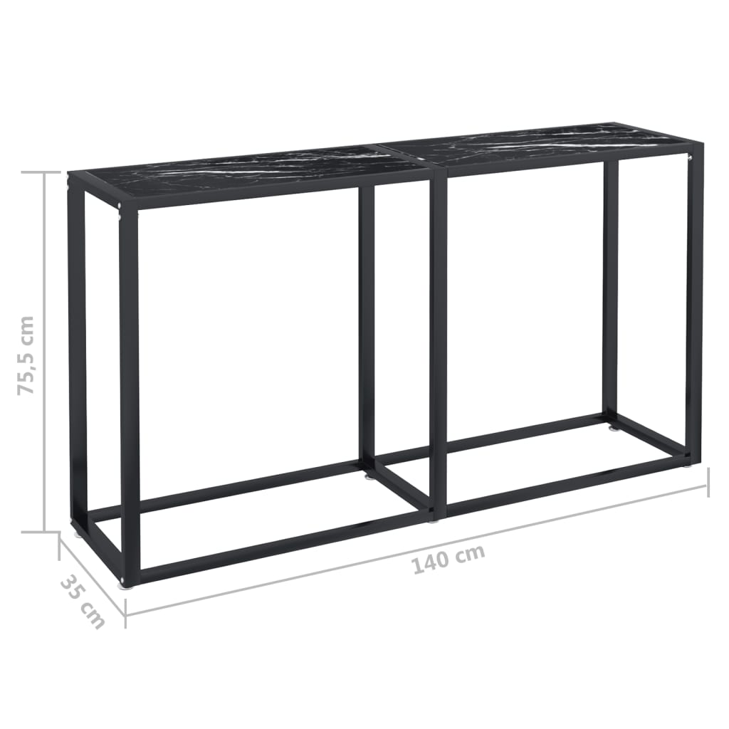Tavolo Consolle Nero Marmo 140x35x75,5 cm in Vetro Temperato | homemem39