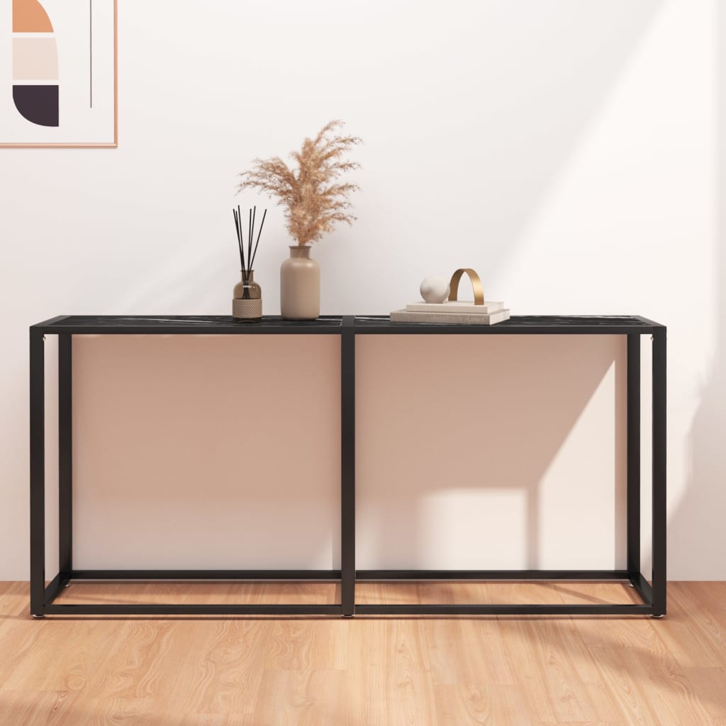 Tavolo Consolle Nero Marmo 160x35x75,5 cm in Vetro Temperato | homemem39