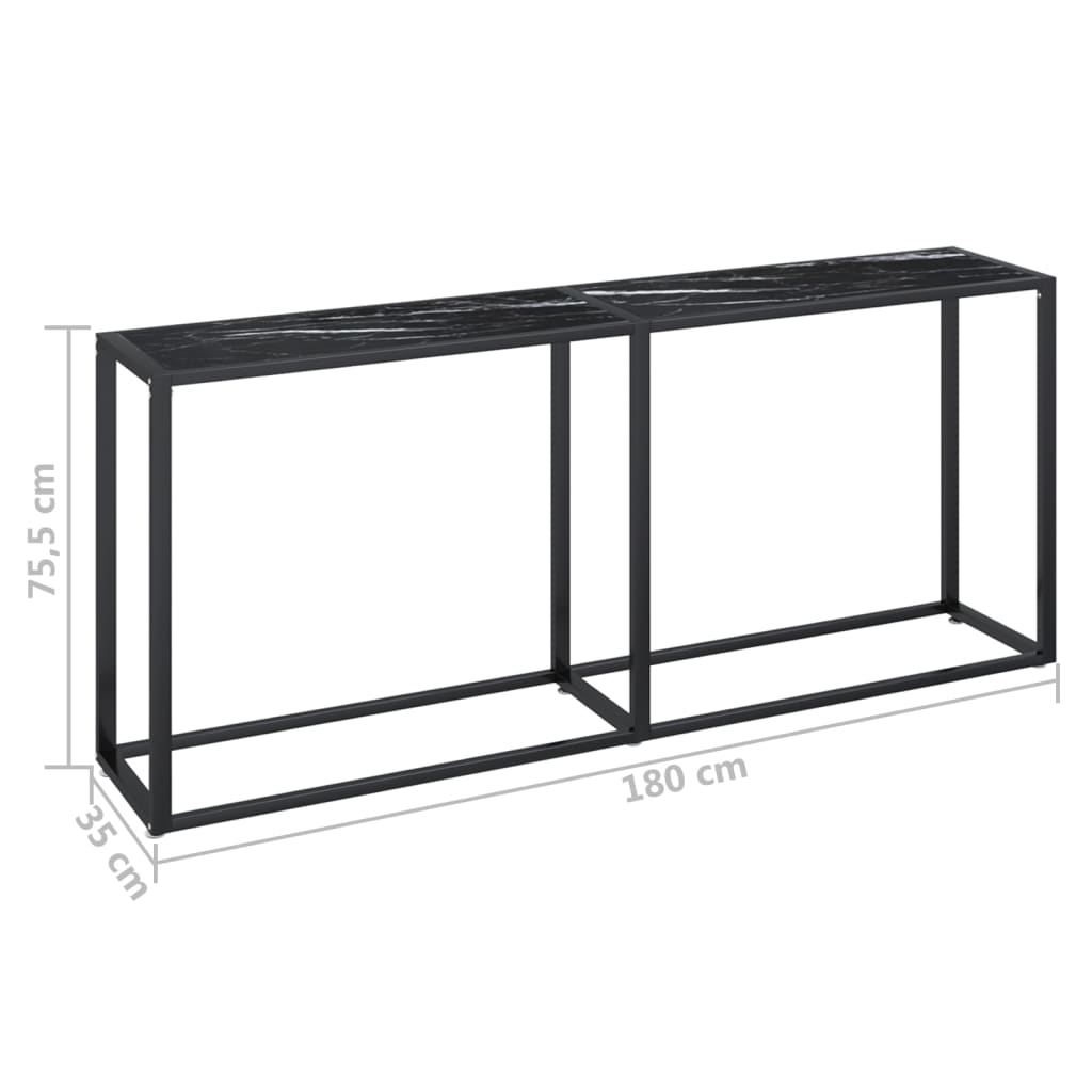 Tavolo Consolle Marmo Nero 180x35x75,5 cm in Vetro Temperato | homemem39