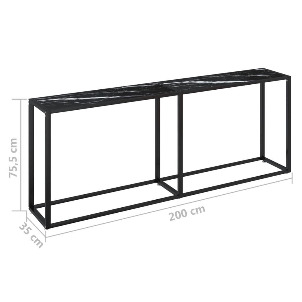 Tavolo Consolle Marmo Nero 180x35x75,5 cm in Vetro Temperato - homemem39