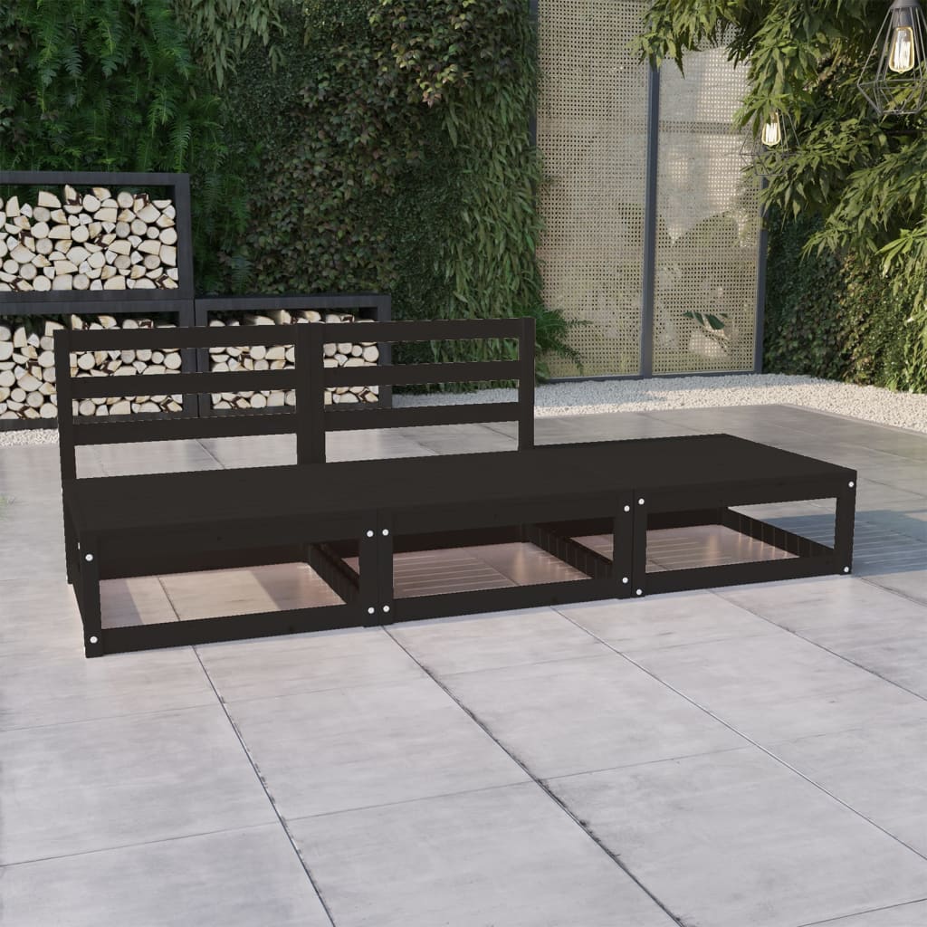 Set Divani da Giardino 3 pz Nero in Legno Massello di Pino - homemem39