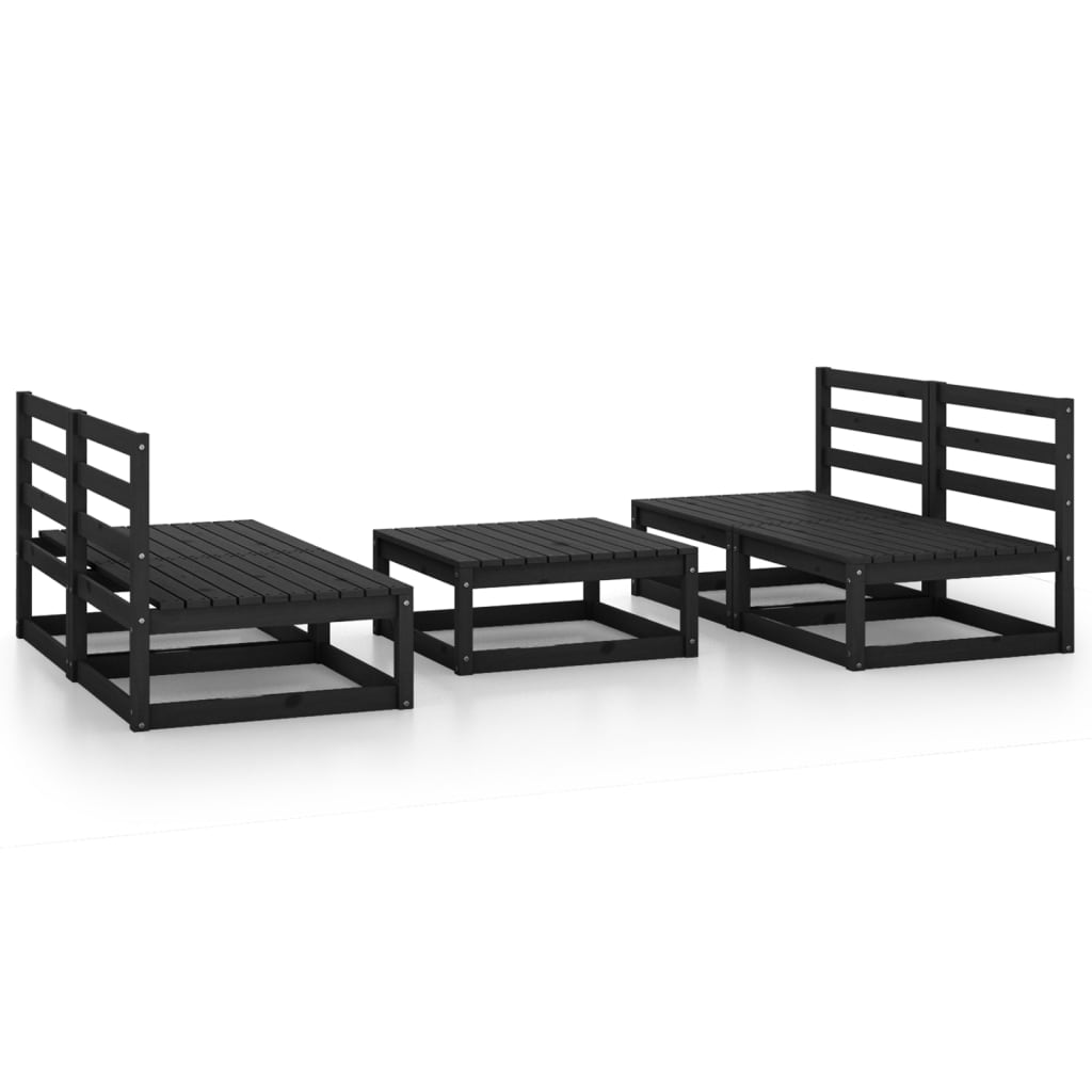 Set Divani da Giardino 5 pz Nero in Legno Massello di Pino - homemem39