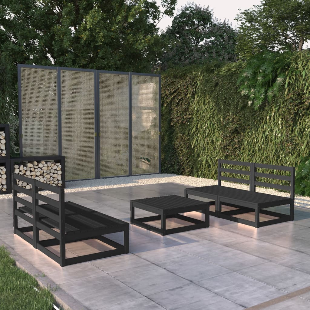 Set Divani da Giardino 5 pz Nero in Legno Massello di Pino - homemem39