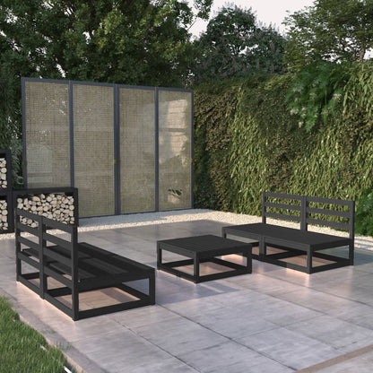 Set Divani da Giardino 5 pz Nero in Legno Massello di Pino - homemem39