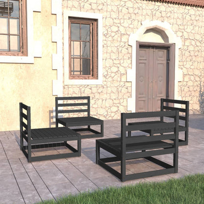Set Divani da Giardino 4 pz Nero in Legno Massello di Pino - homemem39