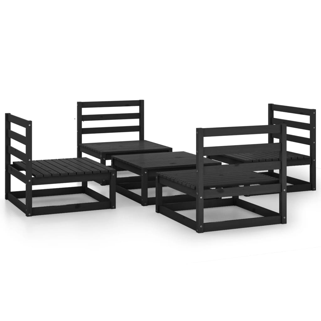 Set Divani da Giardino 5 pz Nero in Legno Massello di Pino - homemem39