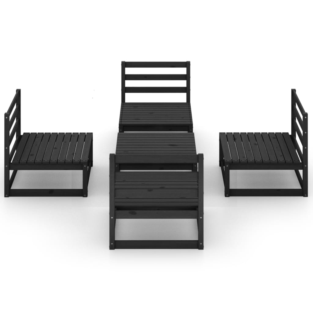 Set Divani da Giardino 5 pz Nero in Legno Massello di Pino - homemem39