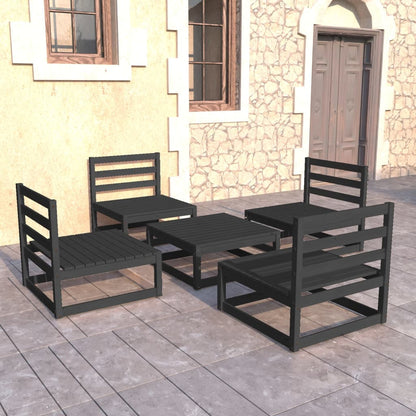 Set Divani da Giardino 5 pz Nero in Legno Massello di Pino - homemem39