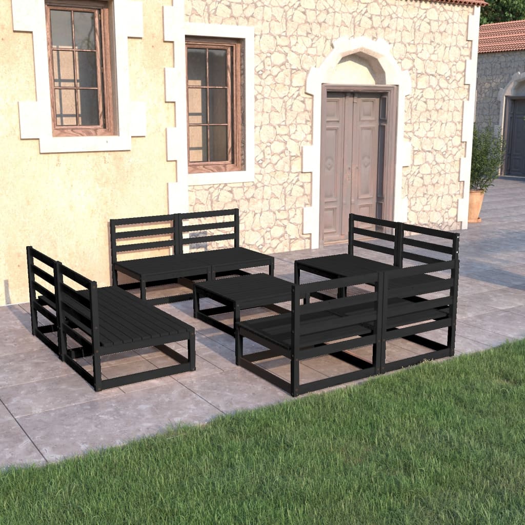 Set Divani da Giardino 9 pz Nero in Legno Massello di Pino - homemem39