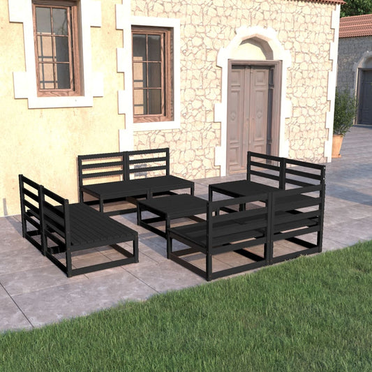 Set Divani da Giardino 9 pz Nero in Legno Massello di Pino - homemem39