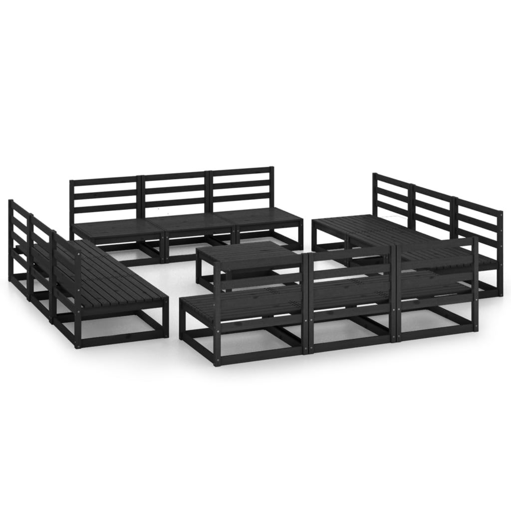 Set Divani da Giardino 13 pz Nero in Legno Massello di Pino - homemem39
